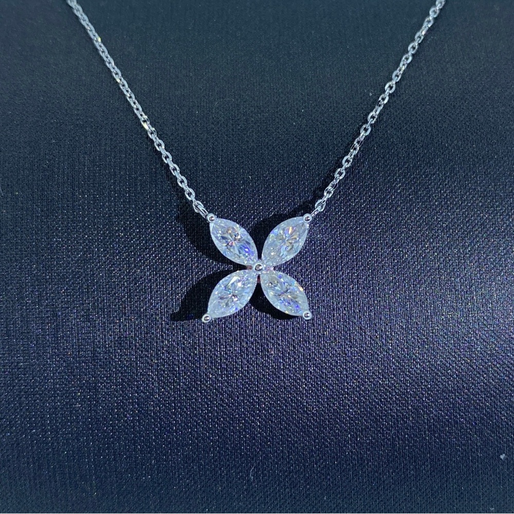 Marquise clover moissanite and 14k white gold